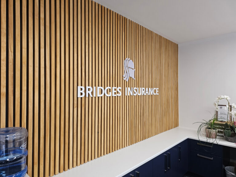 Bridges Insurance 3d laser cut logo